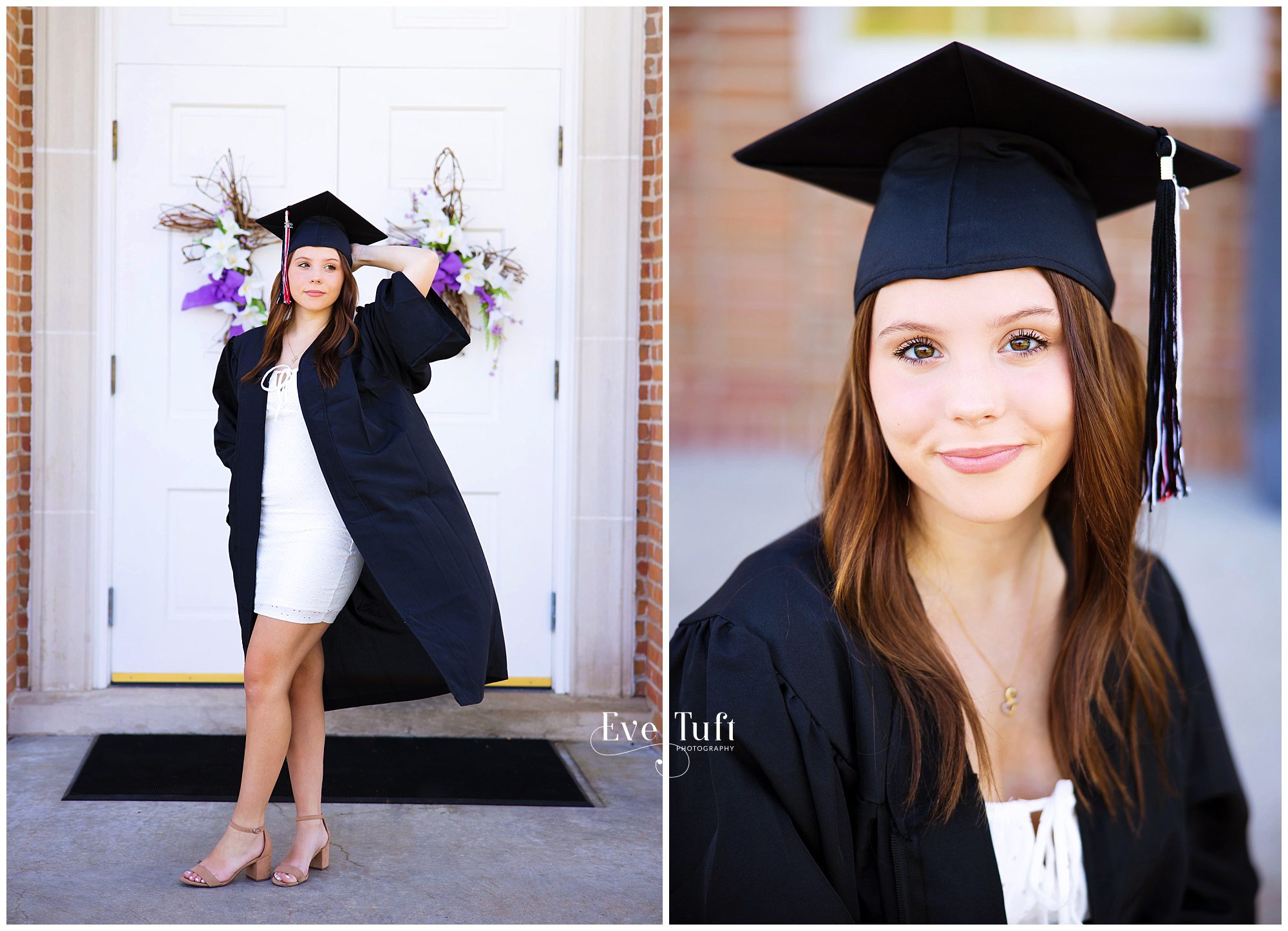 A beautiful teen stands outside wearing her cap and gown | Senior Photographer in Midland, MI