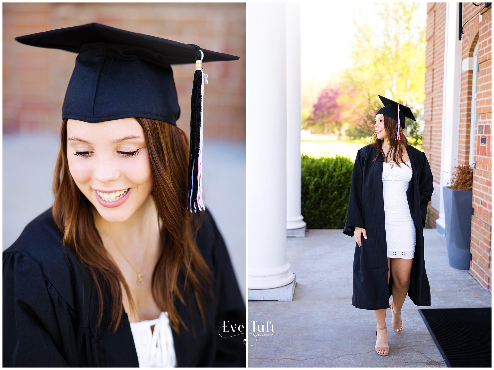 A senior girl walks in her cap and gown for her graduation pictures | Senior Session with Eve Tuft, a high school photographer in Michigan
