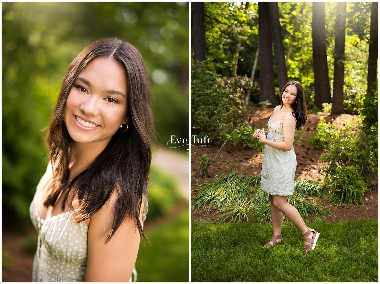 A lovely teen stands outside in Dow Gardens for her portrait session | Senior Photographers in Midland, Michigan