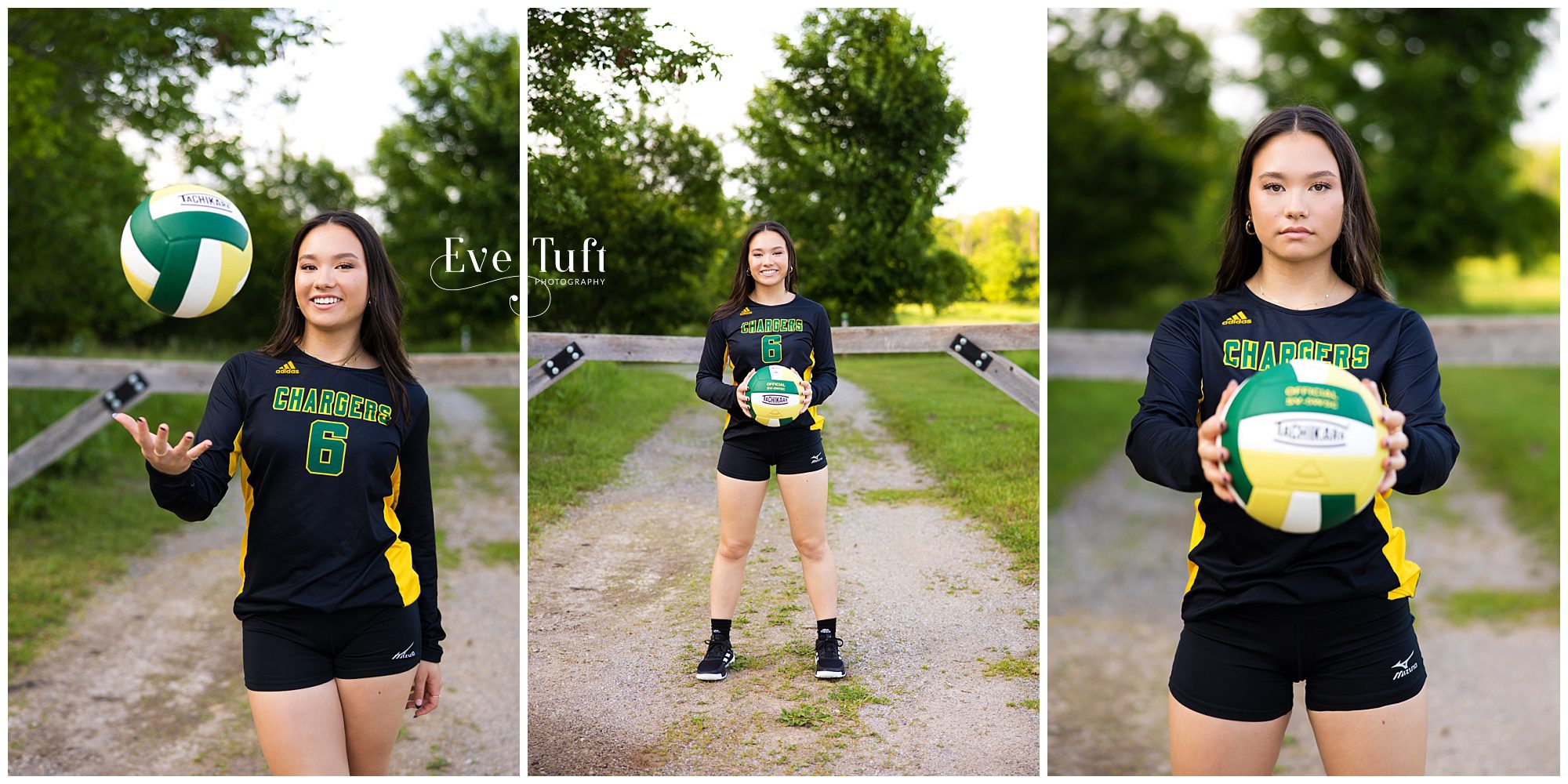 A teen stands outside with her volleyball and poses at the nature center | Midland Senior Photographers Near Me