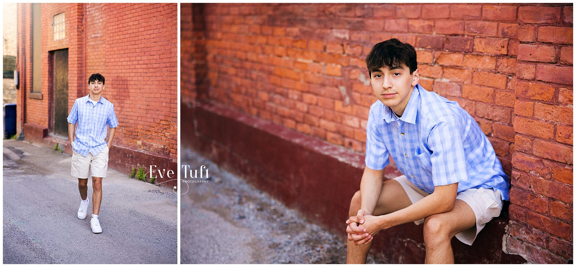 Dow High School student walks in an alleyway in Downtown Bay City | Senior Photographers in Michigan