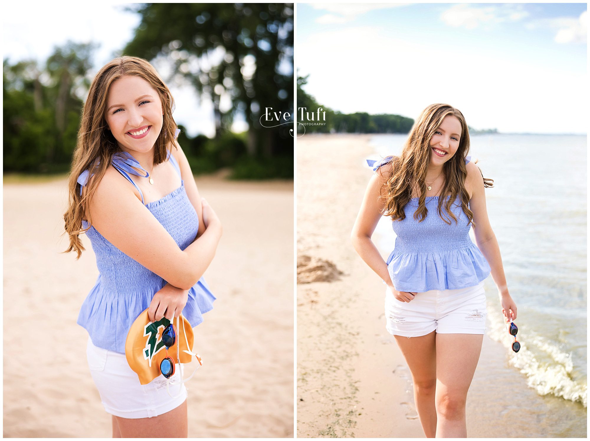 A teen walks along the beach near the shore | Bay City, Michigan Senior Photographer
