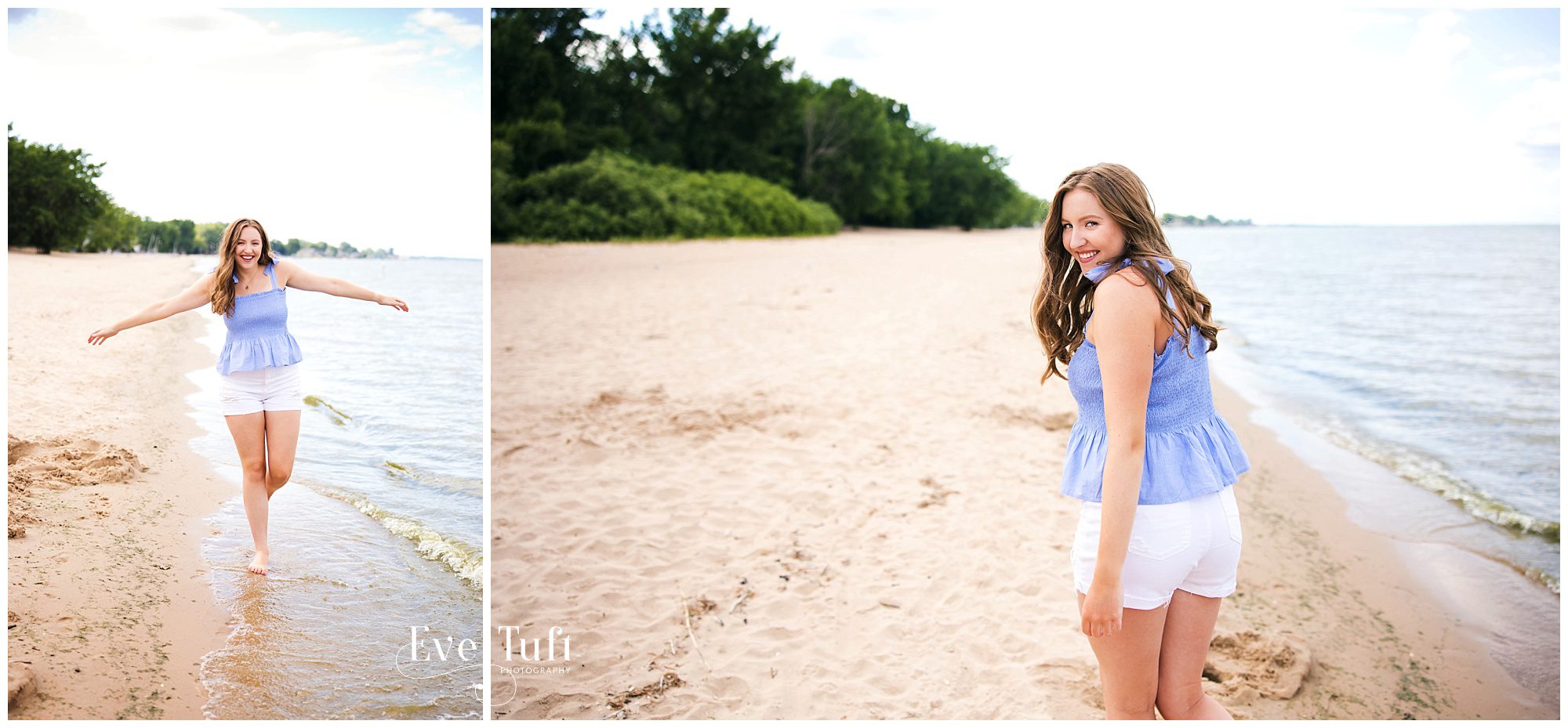A teen strolls along the beach for her senior session | Photographers in Bay City, Michigan