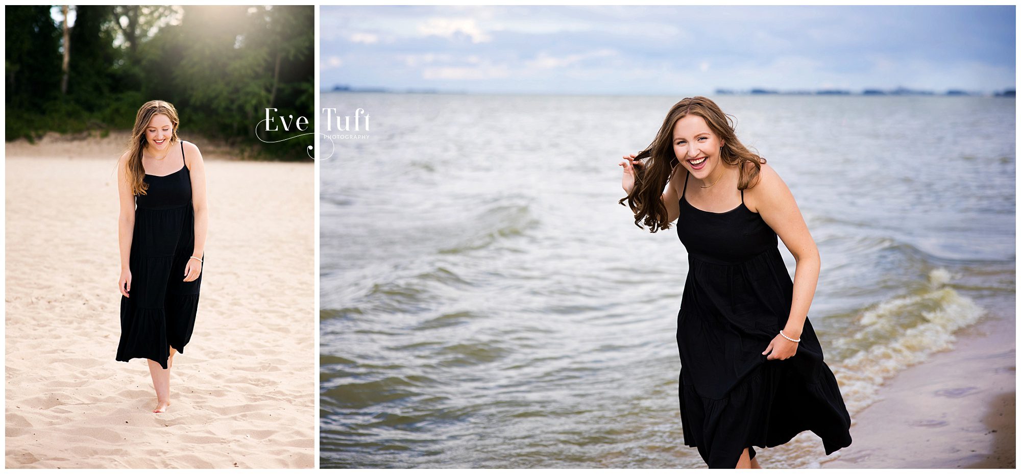 A beautiful teen walks along the beach outside in Bay City | Michigan Senior Photographer