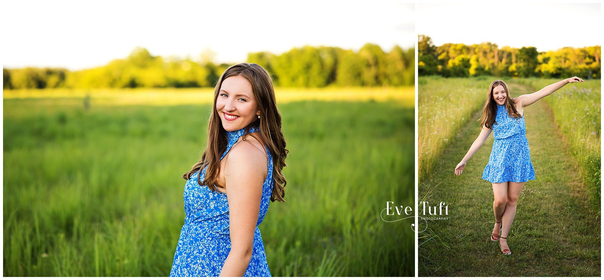 A teen walks along a green and grassy pathway outside at the Chippewa Nature Center for her senior session | Eve Tuft Photography in Midland, MI
