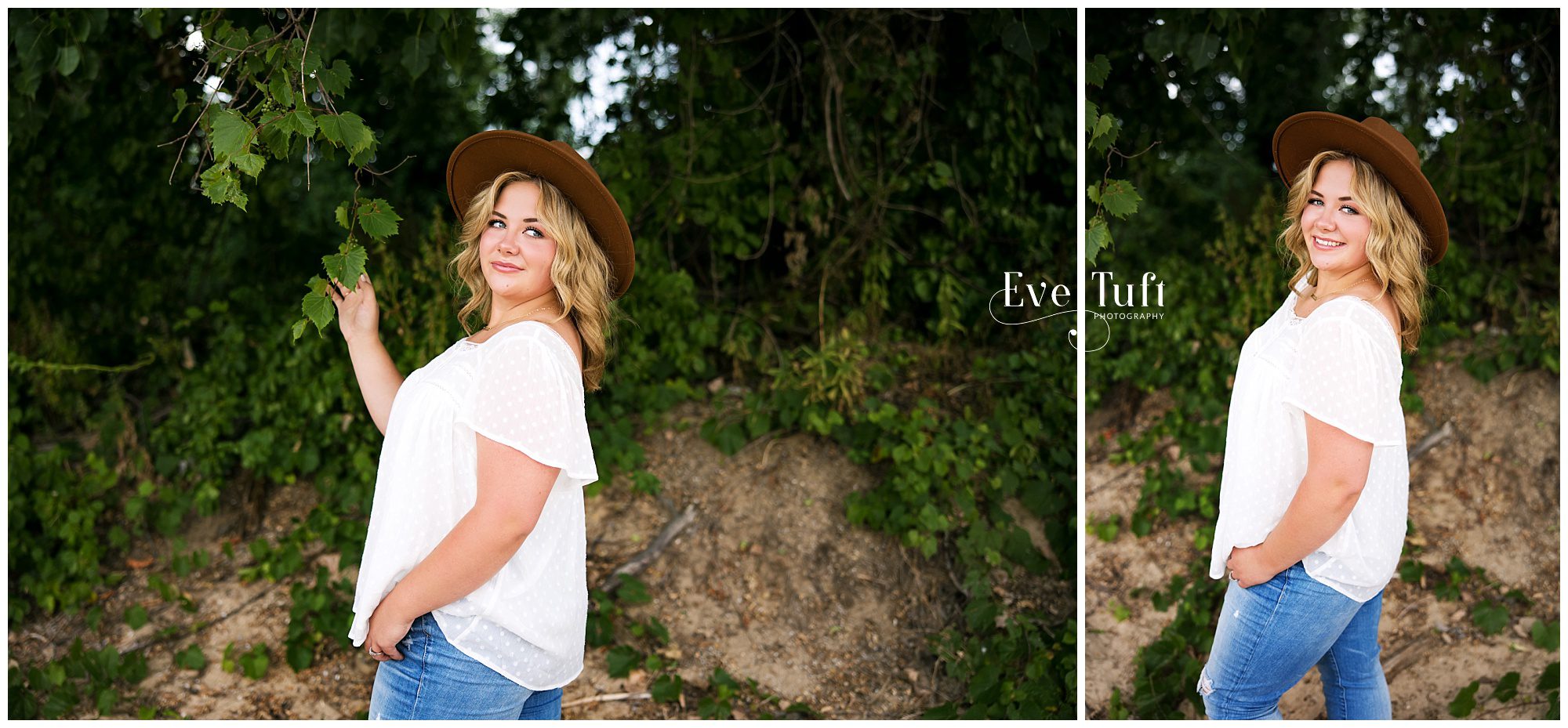 Natalie stands outside on the beach with her hat on | Senior Photographer in Bay City, MI