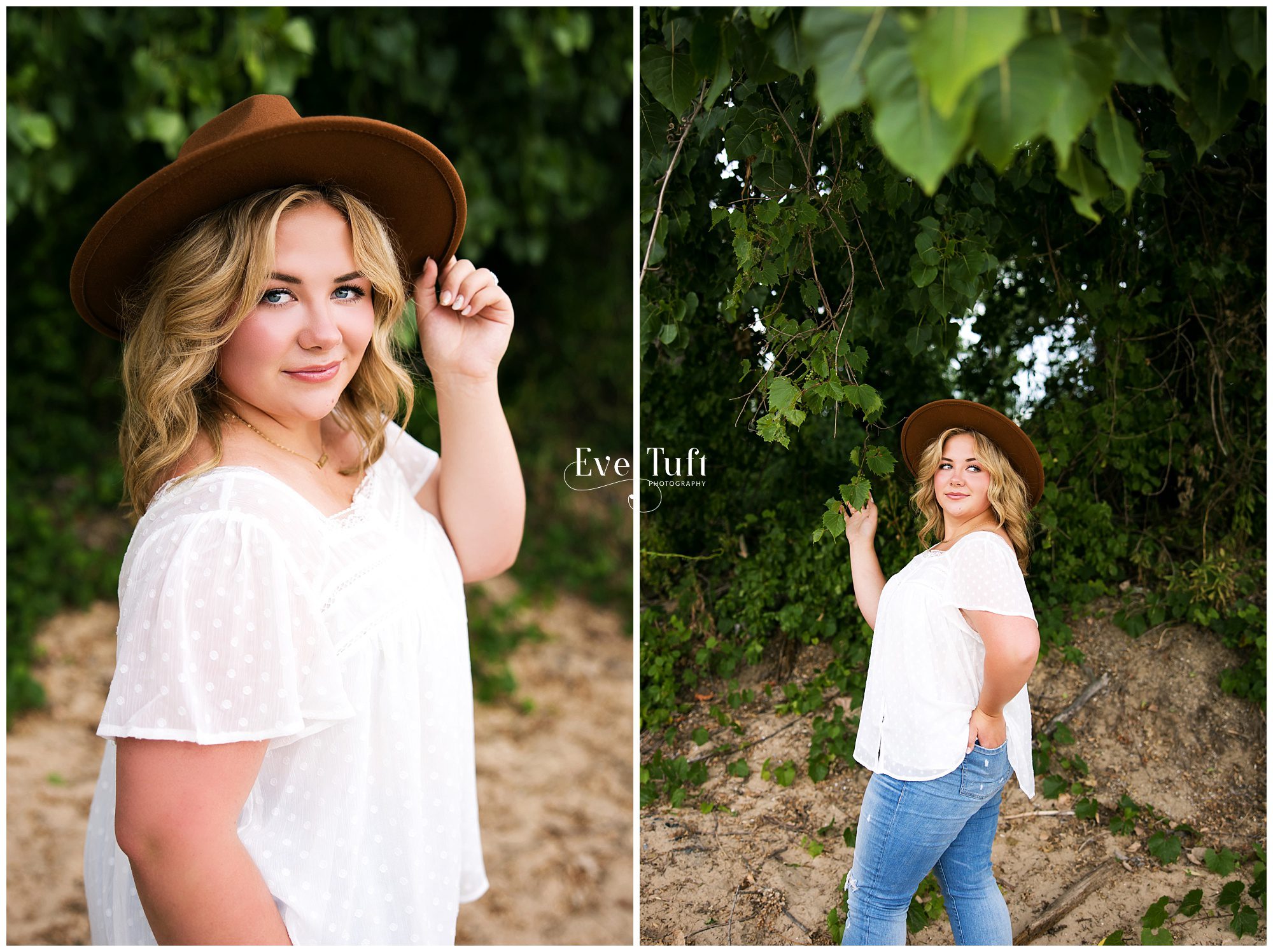 A beautiful teen stands outside in the sand near vines for her senior session | Senior Photographers in Midland, MI