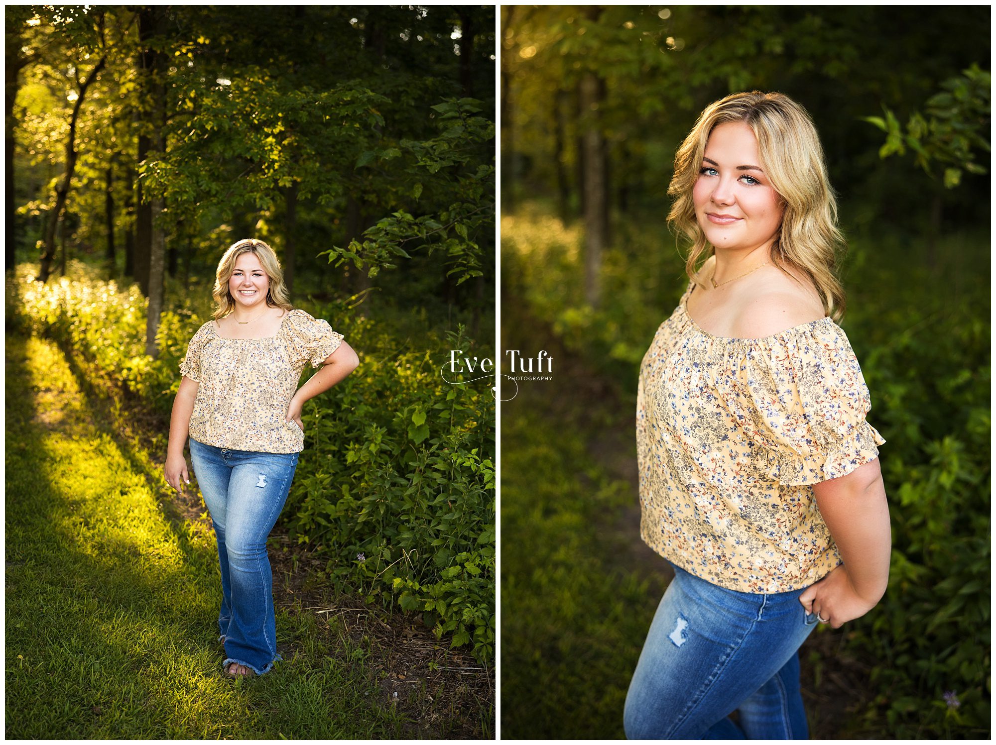 Natalie poses at the Chippewa Nature Center outside on a grassy pathway for her session with Eve Tuft | Senior Photographers in Midland