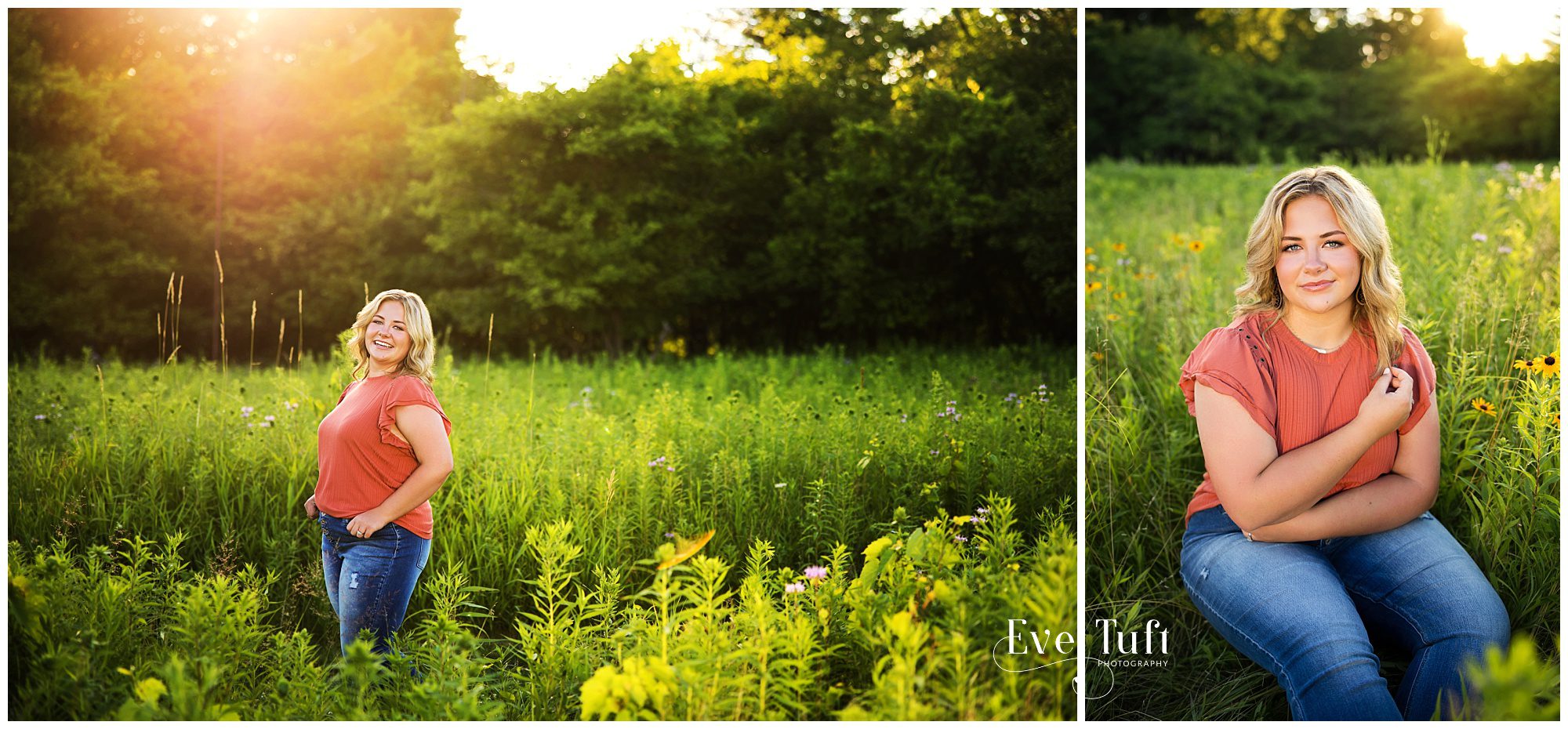 A teen girl sits in a field of flowers outside for her session | Eve Tuft Photography