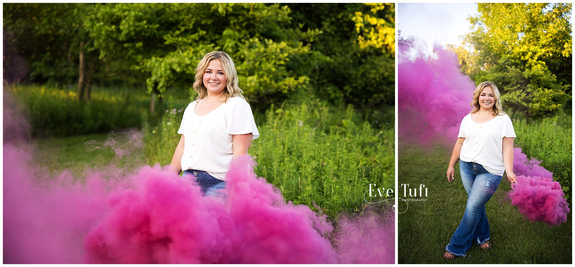 A teen holds a smoke bomb outside for her pictures | Senior Photographers near me