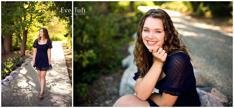 Eden walks down a pathway at Dow Gardens | Senior Photographer in Michigan