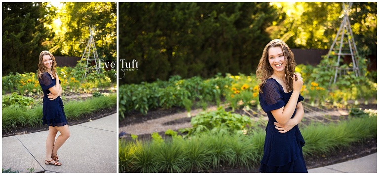 A beautiful teen strolls along the pathway at Dow Gardens | Midland, MI Senior Photographers