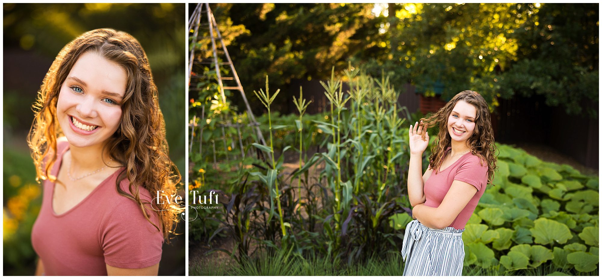 A senior stands near corn in a garden | Dow Gardens senior session with Eve Tuft Photography