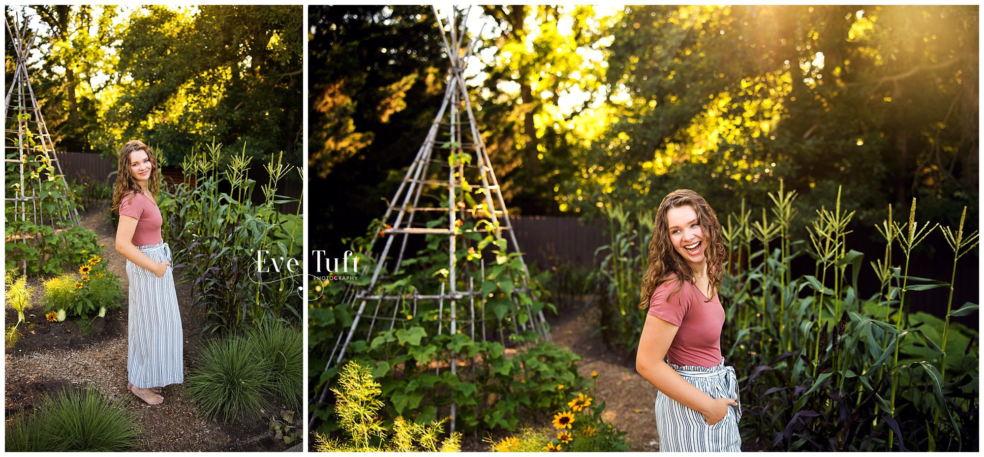 A beautiful teen laughs outside in the Children's Garden | Dow Senior Session in Midland, MI
