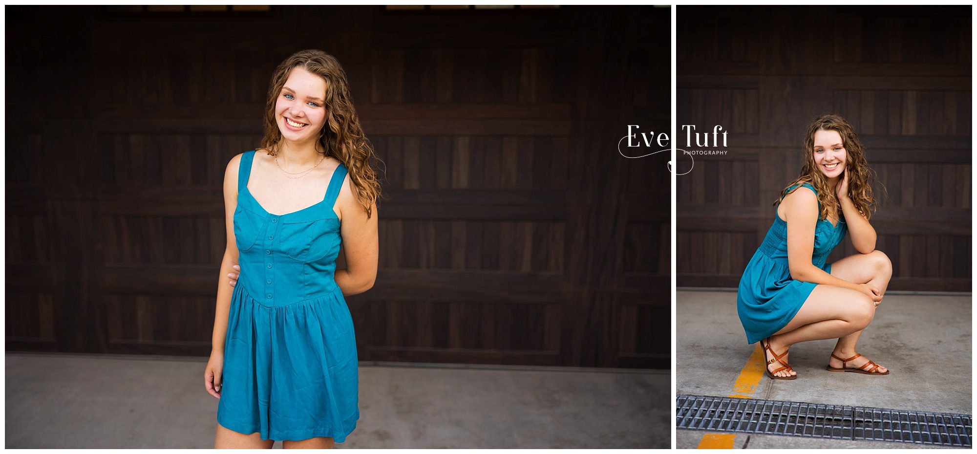 A beautiful teen stands outside in front of a garage | Senior Photographer in Midland, Michigan