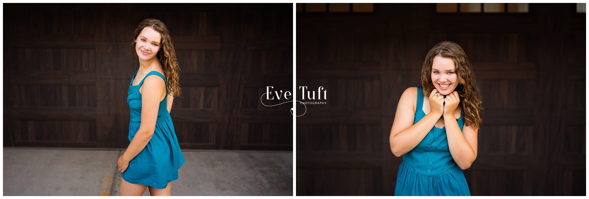 Eden stands outside for her senior session near a garage | Senior Photographers in Midland, Michigan