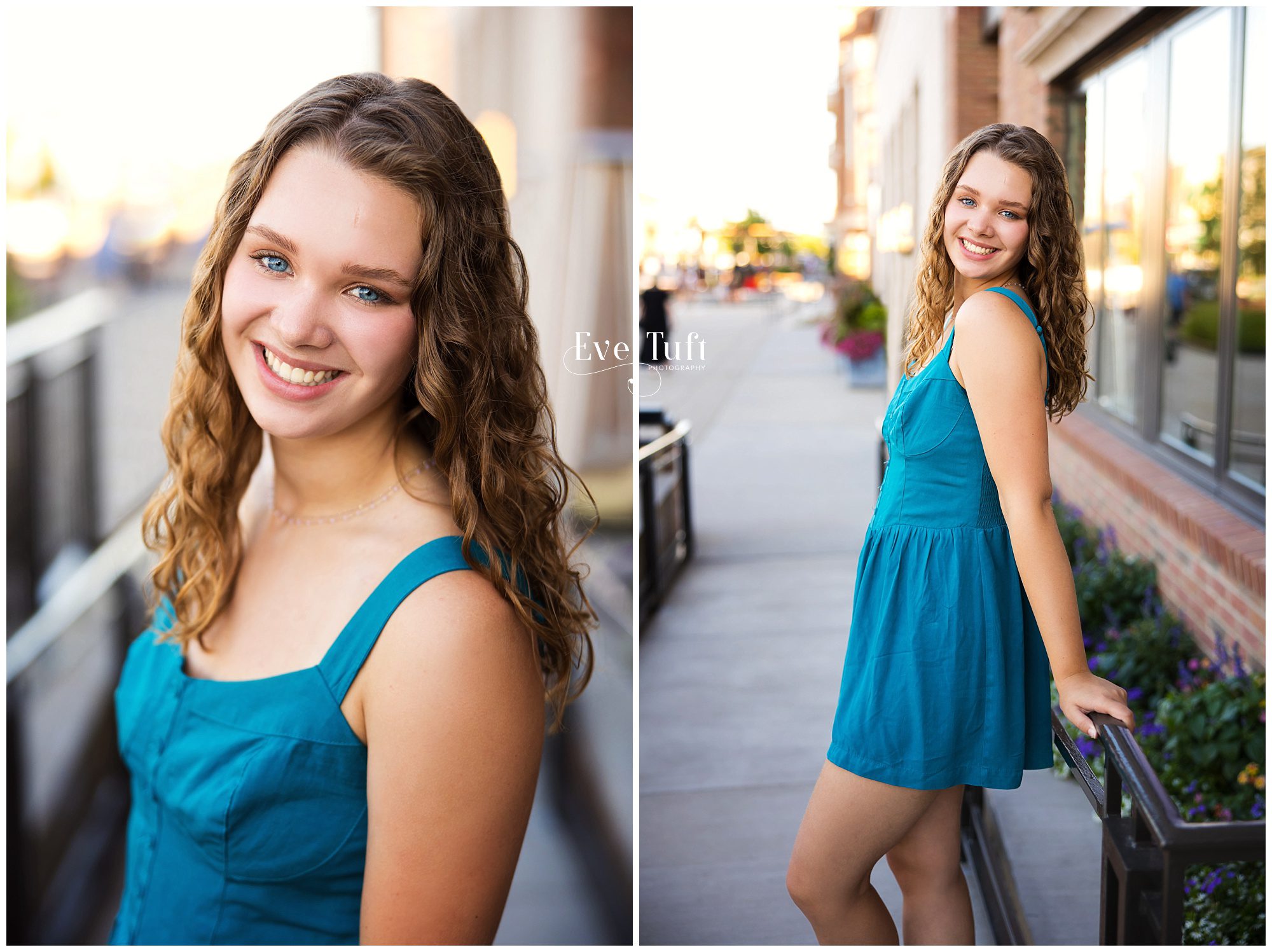 Eden smiles outside in Downtown Midland for her senior session | Photographers in MI