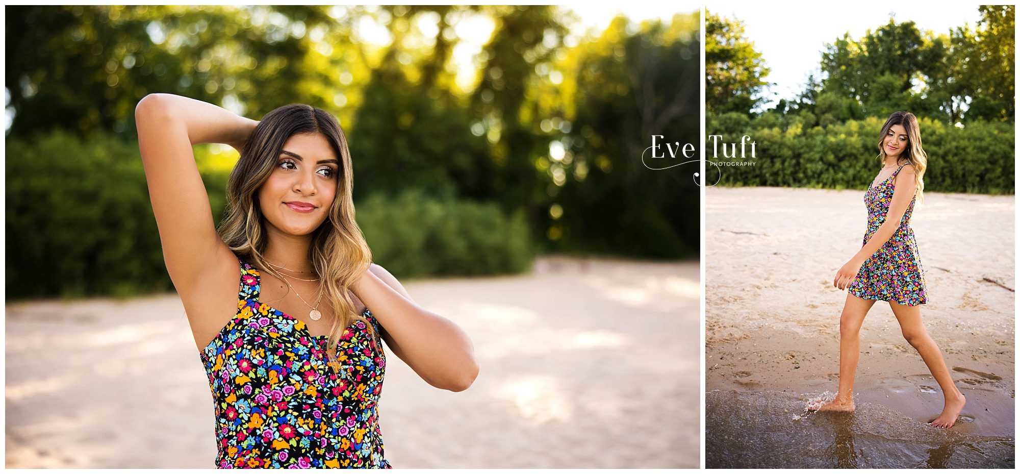 Jami poses on the beach for her photo session outside in the water | Bay City, Michigan Senior Photographer