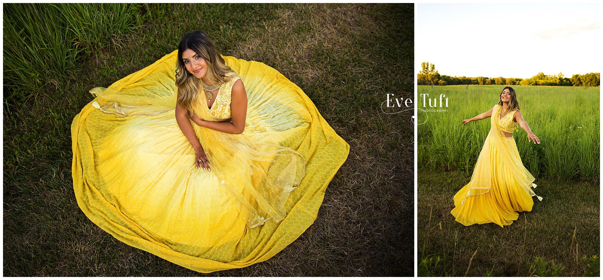 A traditional Indian dress senior session outside in a field with Eve Tuft | Midland, MI photographers