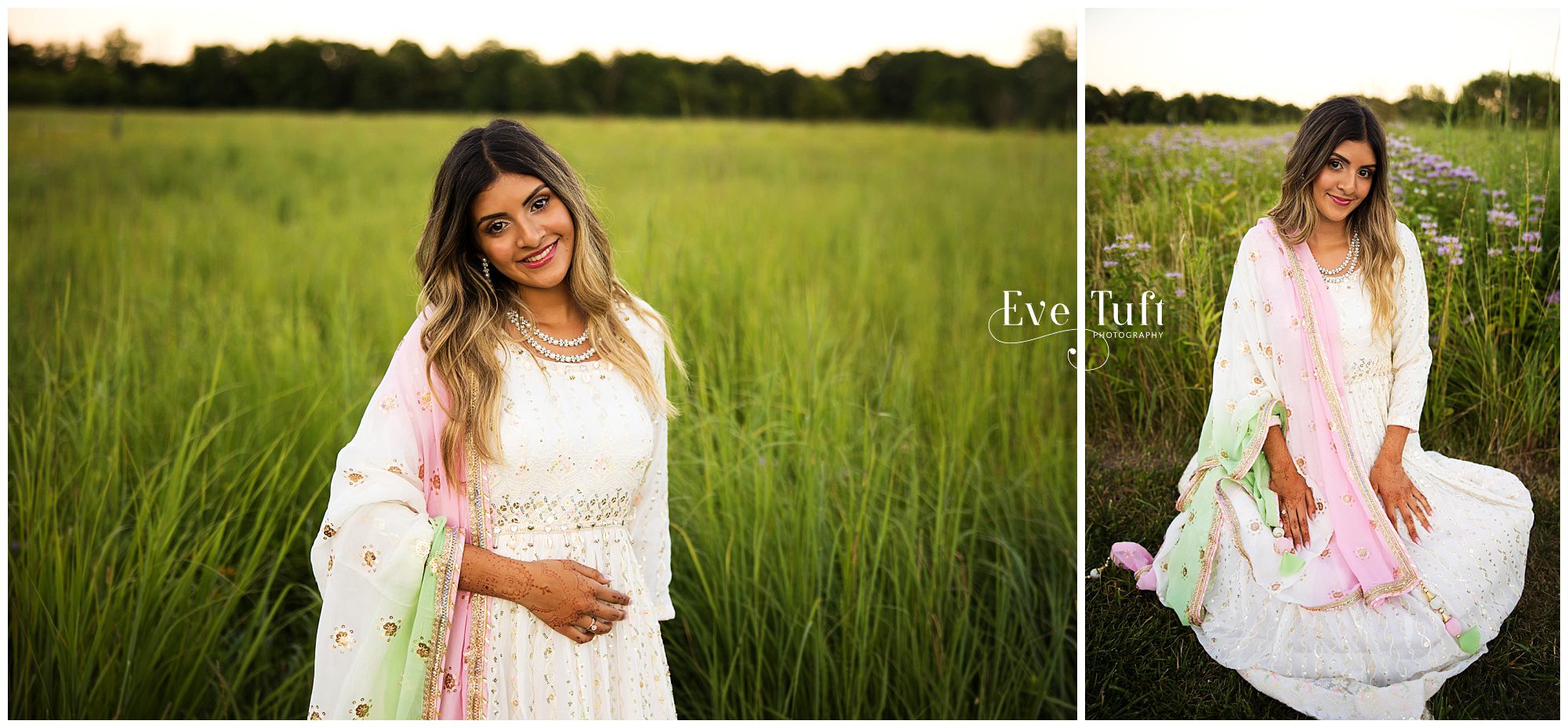 A teenager girl stands in a field in her Indian dress | Senior Photographer in Midland, MI
