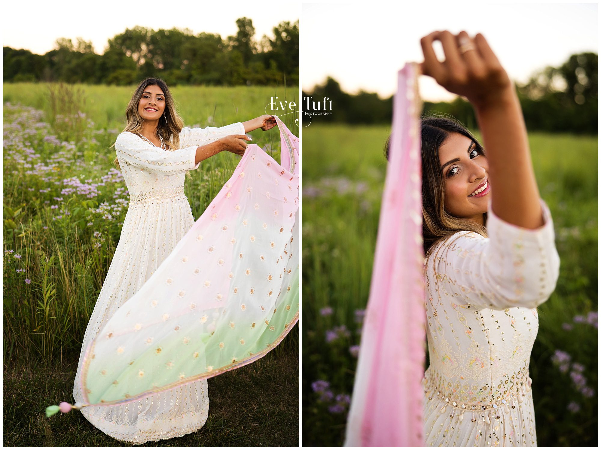 A teen twirls in her Indian dress for her senior session | Chippewa Nature Center Photographer