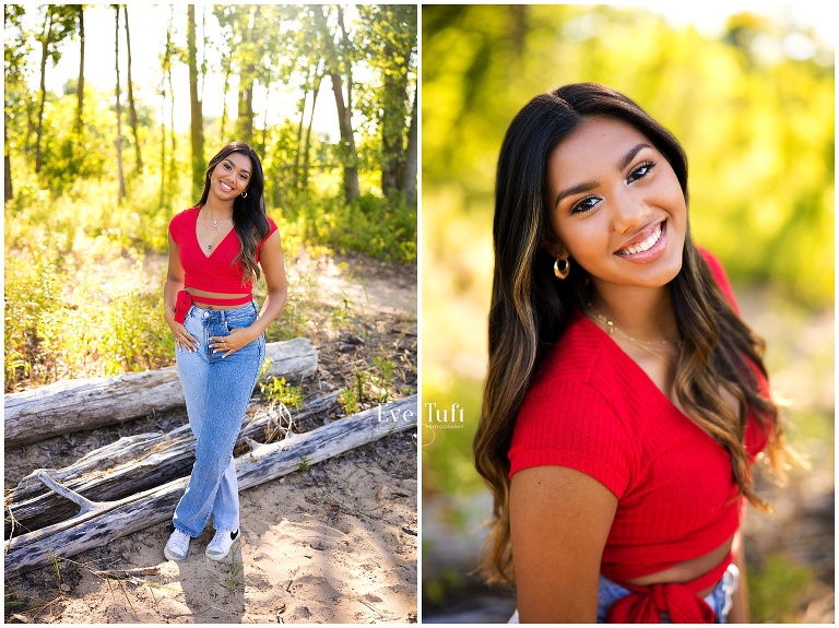 Durri stands at the beach for her session with Eve Tuft Photography | Senior sessions and photographer in Bay City, MI
