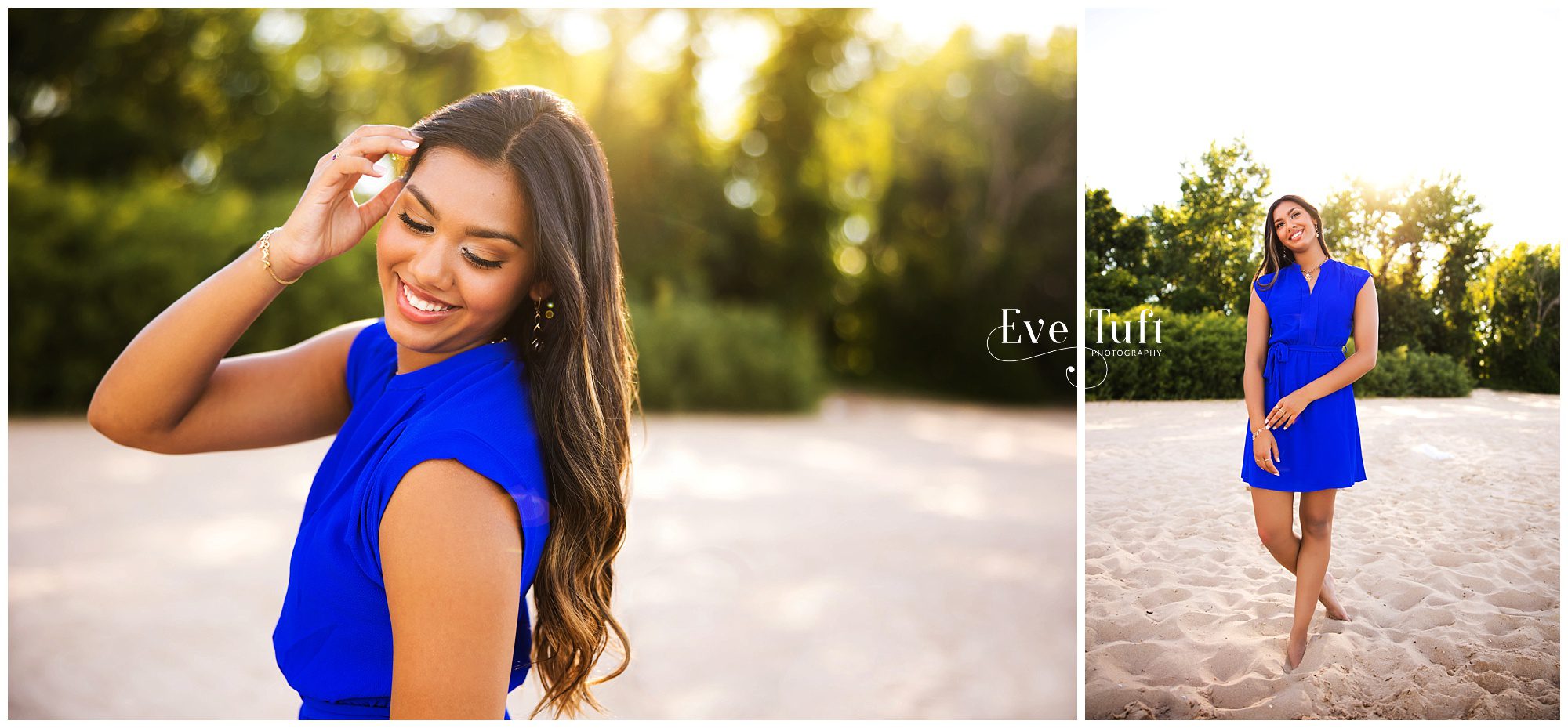 A beautiful senior tucks her hair behind her ear outside at the beach | High School Photographers in Midland, MI