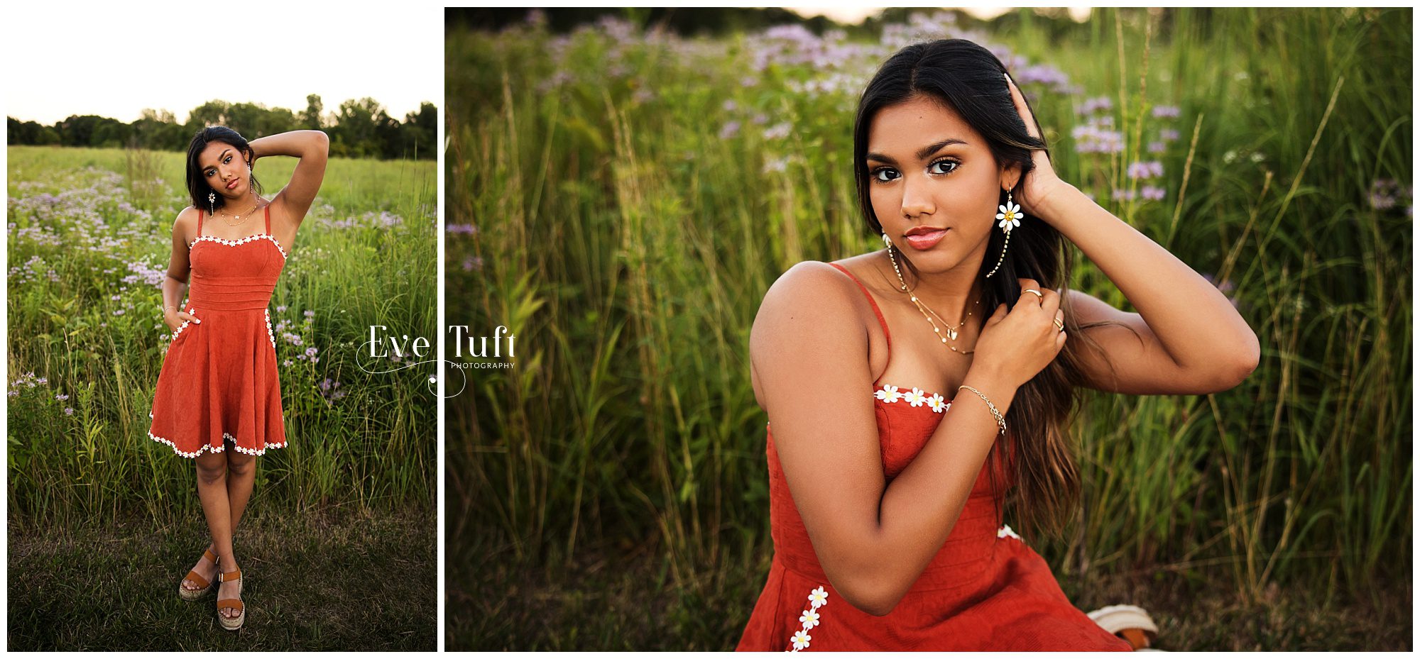 A beautiful teen stands outside in a field of flowers | Midland, Michigan High School Photographer