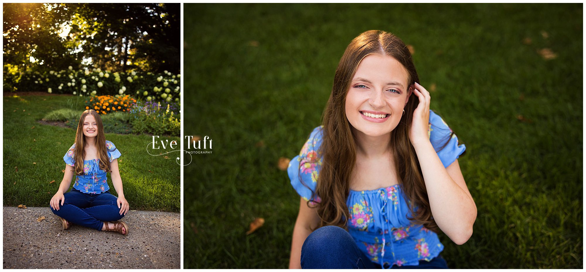 Kate sits outside in a garden for her session | Midland, MI Senior Photographer