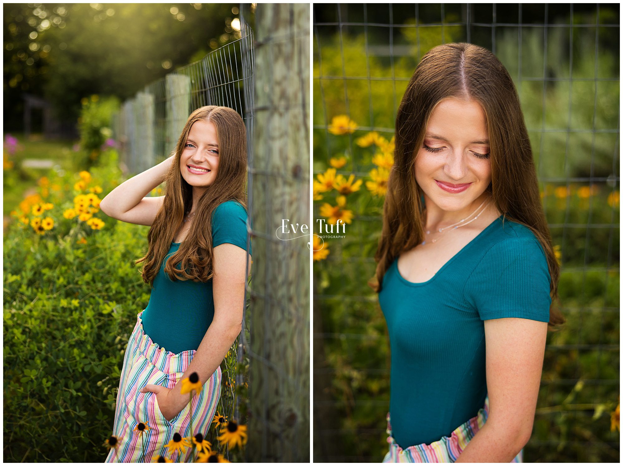 A teen leans against a fence outside near a garden | Senior Photographer in Midland, MI