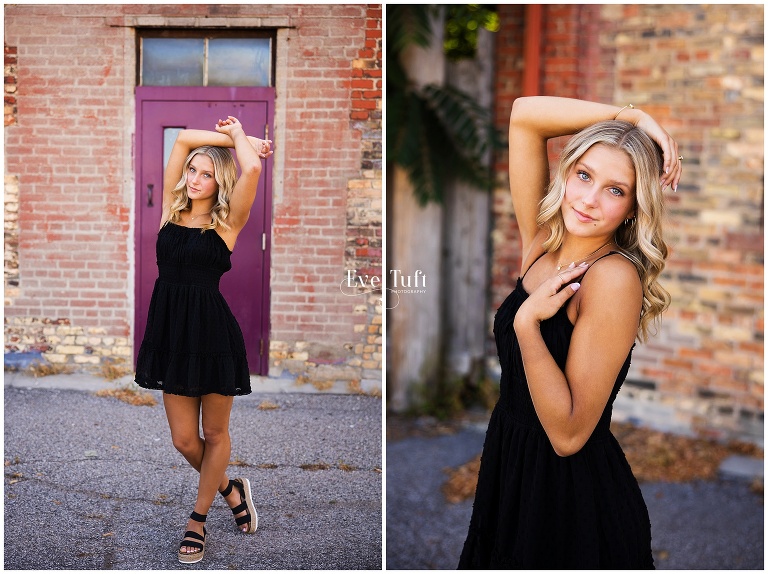 A beautiful teen stands outside in an alleyway in Bay City | Eve Tuft Photography senior session