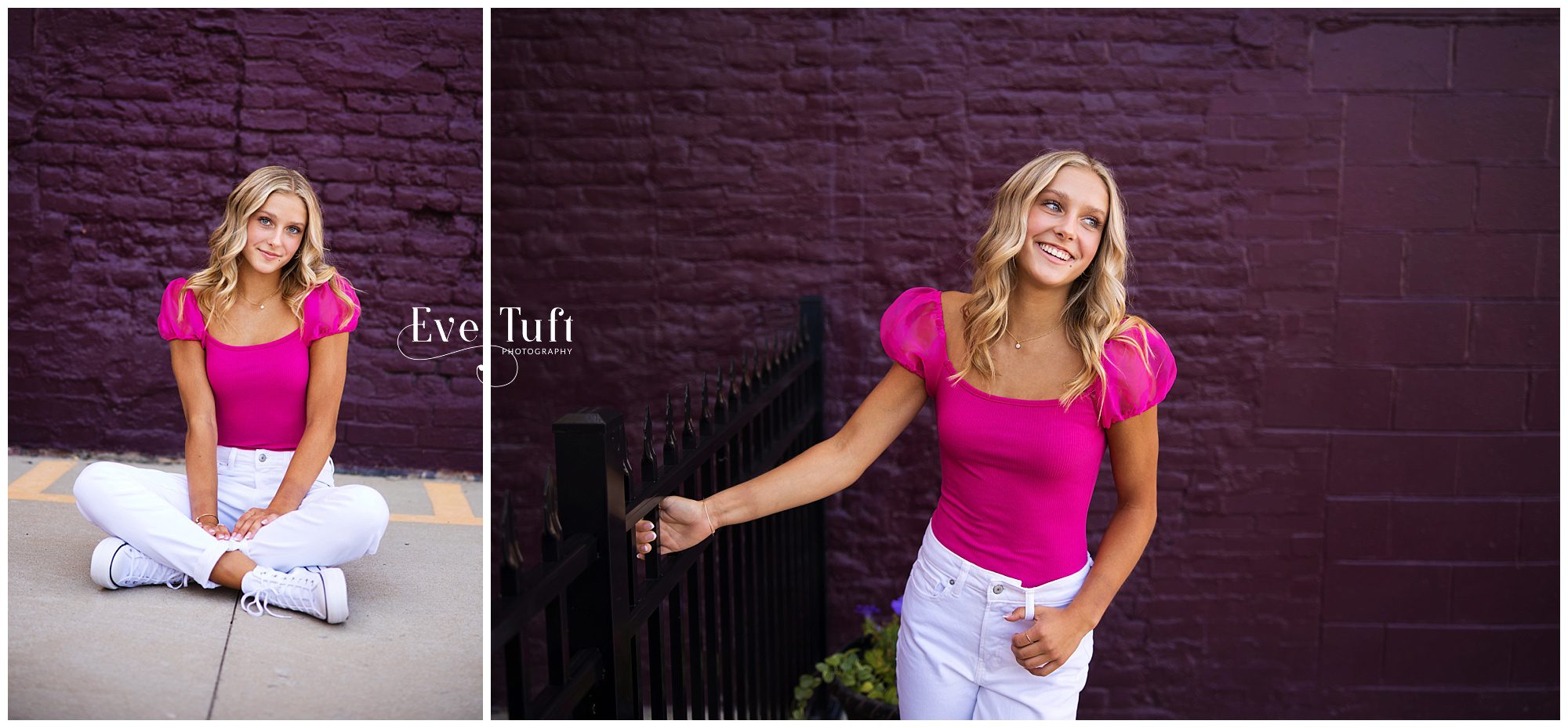 A beautiful teen hangs on a black fence outside for her session | Senior Photographers in Michigan