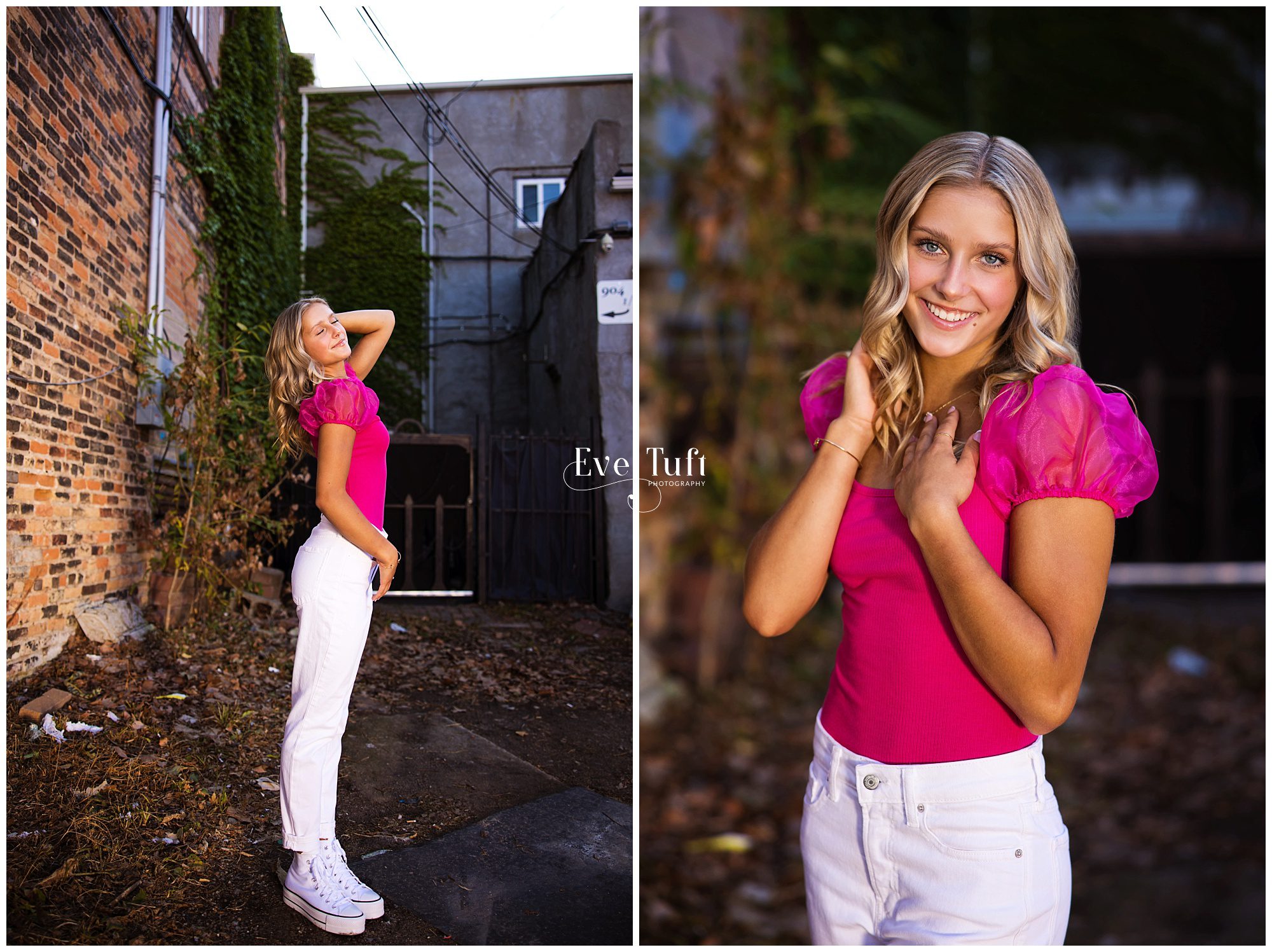 A beautiful teen poses outside in a downtown alley | Bay City, Michigan Senior Photographers