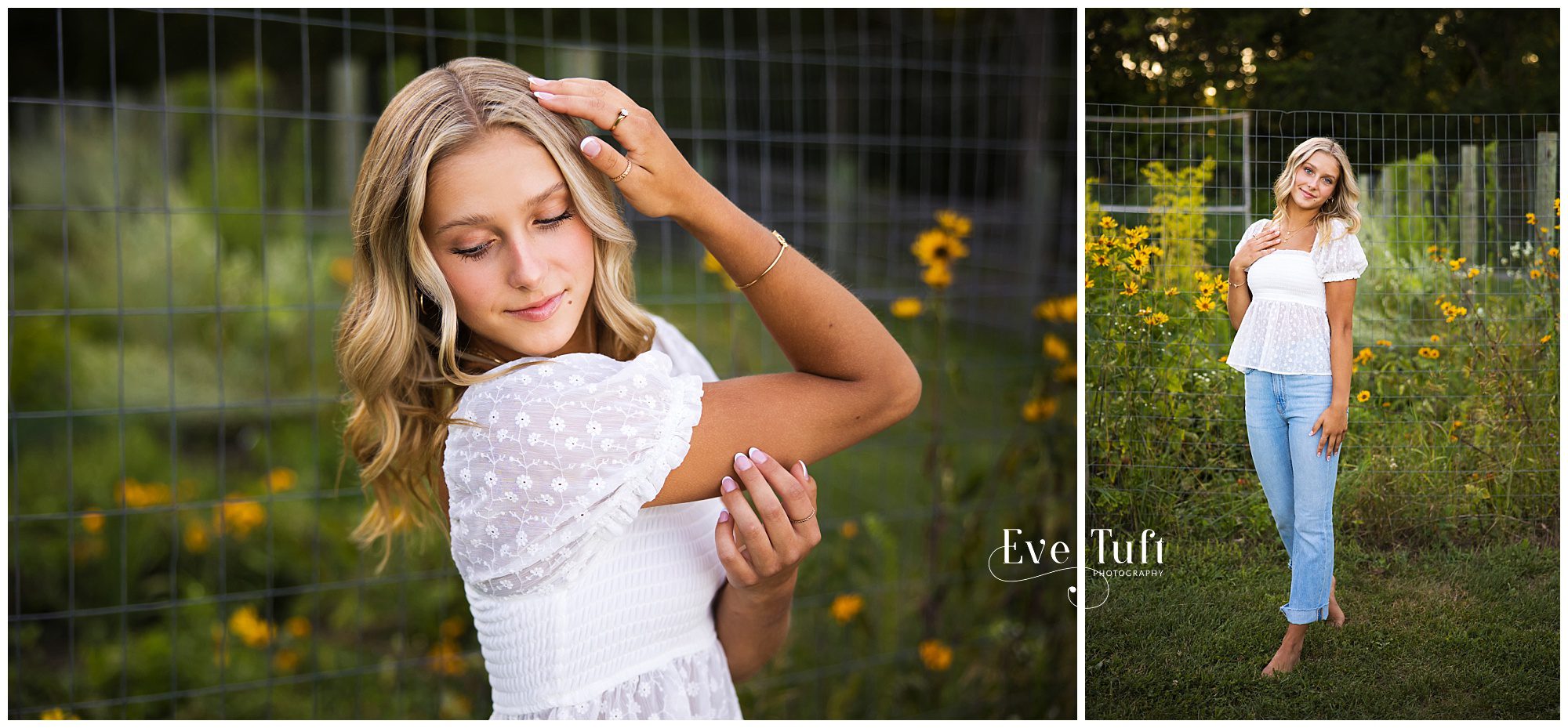 A beautiful teen stands outside on the grass near a garden | Senior Session with Eve Tuft Photography