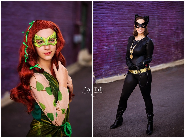 Poison Ivy and Catwoman pictures for family Halloween pictures