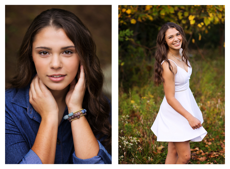 A senior girl poses outside at Dow Gardens and the CNC | Senior photographers in Midland, Michigan